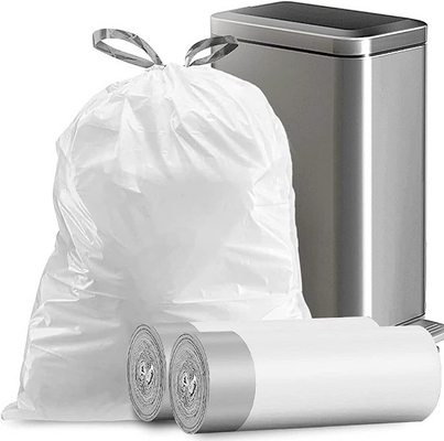 Pedido personalizado sacos de lixo cordão de tração Forte Saco de lixo de cozinha médio Bandeira de lixo branca