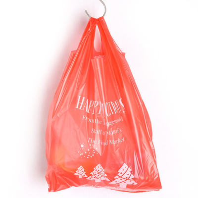 T-shirt de HDPE/LDPE Sacos de compras de plástico com manipulação da superfície de impressão offset