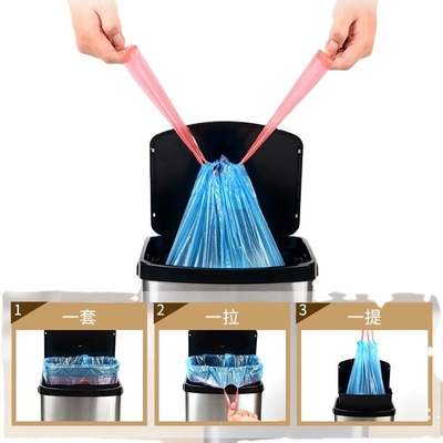 Saco de lixo PE colorido reciclado Saco de lixo de corda para solução de resíduos ecológicos