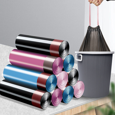 Saco de lixo portátil de corda de tração para uso doméstico, de design colorido, para fácil manejo de resíduos