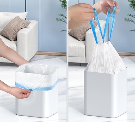 Sacos de cordas de tração multiuso Liner de lata de lixo de plástico PE em rolo para lixo Logotipo de resíduos