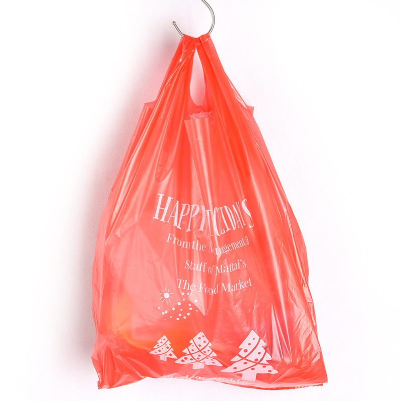 T-shirt de HDPE/LDPE Sacos de compras de plástico com manipulação da superfície de impressão offset