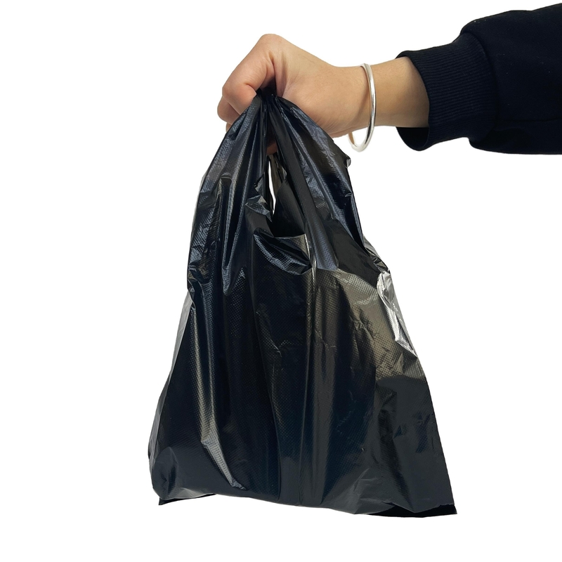 Bolsa de camisa preta de plástico HDPE para compras no supermercado