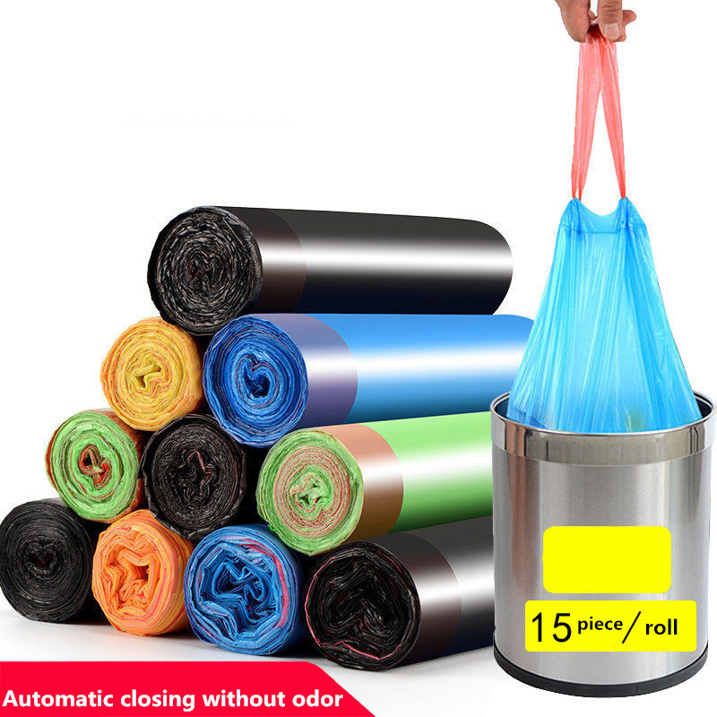 Saco de lixo com corda de tração preta espessada para lixo de cozinha em material HDPE/LDPE/LLDPE